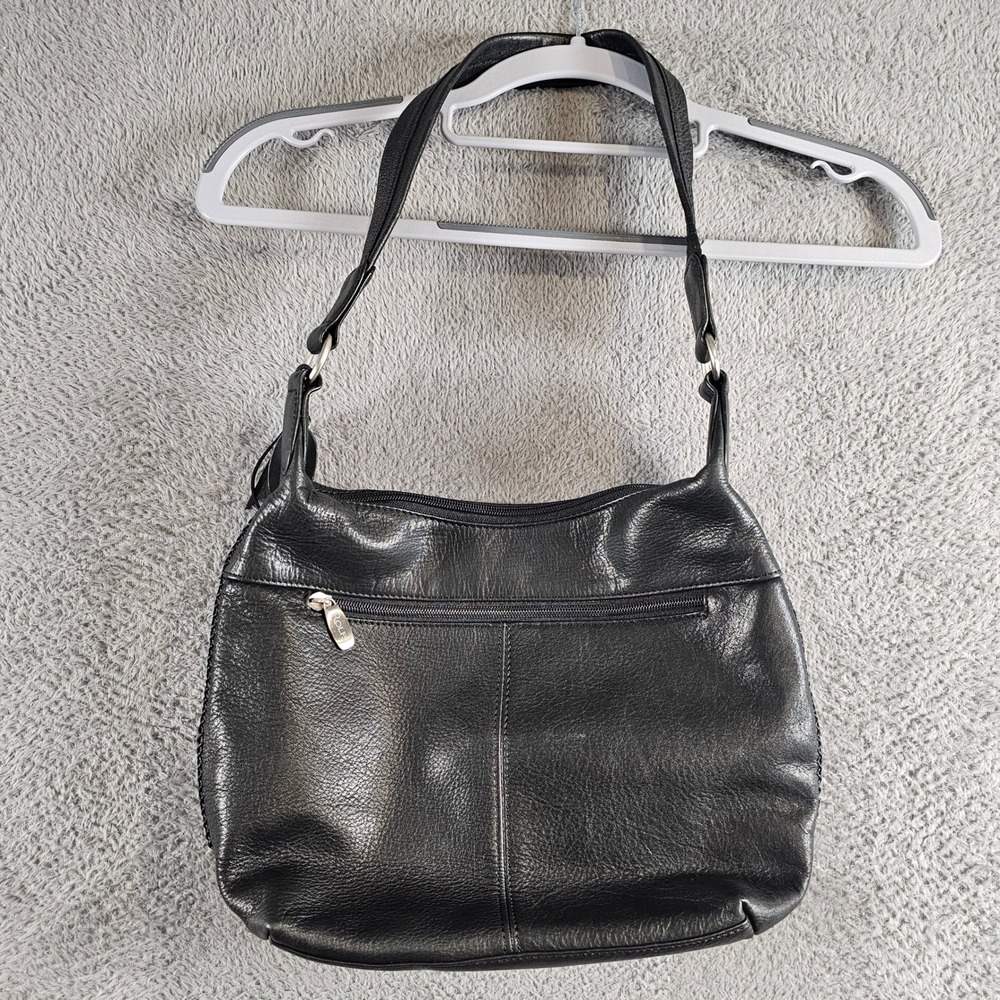 Rolfs Black Genuine Leather Shoulder Bag Hobo Zippered Pocket Pebbled Texture